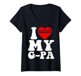 Womens I Love (Heart) My G-Pa Grandpa Kids Granddaughter Grandson V-Neck T-Shirt