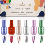 6  Colors  Metallic  Nail  Polish ,  Magic  Semi - Mirror  Effect  Long  Lasting