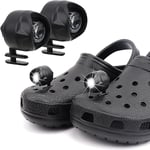 Ljus för Crocs 2 st, strålkastare ficklampor fäste för Crocs, strålkastare lampor ficklampor för Crocks, charm tillbehör för (svart)