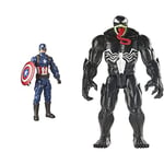 Avengers Marvel Figurine Captain America Titan Hero - 30 cm + Marvel Spider-Man Maximum Venom – Figurine Titan Blast Gear Venom - 35cm