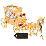 Matashi 24K Gold Plated Crystal Studded Horse Drawn Carriage Desktop Figurine - Valentine's Day Decorative Collectible for Man and Women