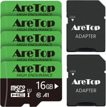 Carte Micro SD 16Go, Lot de 5 Carte Memoire UHS-I, TF Micro SDHC Classe 10, U1,avec Adaptateur pour Tablette/Drone/Dash Cam/Camera/Phone/Nintendo-Switch/PC¿Lecture maximale 85 Mo/s.[G218]