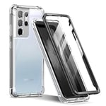 SURITCH Clear Case for Samsung S21 Ultra【Built in Screen Protector】 360 Full Body Hybrid Protection Hard Shell+TPU Bumper Rugged Case with Lens Protector for Samsung Galaxy S21 Ultra 5G 6.8"