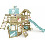 Wickey - Aire de jeux FreakyFlyer avec balançoire & toboggan, cabane avec bac à sable, échelle d'escalade & accessoires de jeu - bleu pastel