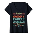 Womens Retro Badge Worlds Best Career Counselor V-Neck T-Shirt