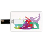 16G USB Flash Drives Credit Card Shape Yoga Memory Stick Bank Card Style Yoga Body Forms Poses Figures Female Silhouettes Sportswomen Colorful Composition Decorative,Multicolor Waterproof Pen Thumb Lo