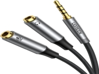 UGREEN AV192 Audio splitter AUX-kabel minibuss 3,5 mm (hane) till hörlurar + mikrofon (hona), 20 cm (grå)