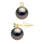 Ateliers Saint Germain Womens Earrings Prestige - Diamonds 0,04 Cts - in Yellow Gold 750 and Real Cultured Tahiti Pearls Round 8-9 mm - One Size