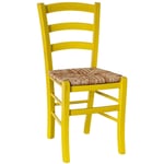 Okaffarefatto - Chaise en bois de Venise jaune avec assise en paille de riz