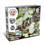 Science4you - Kit de Fouille de Fossiles 2 en 1 - Excaver et Assembler 2 Dinosaures Qui Brille dans l'Obscurité, 22 pièces: T-Rex et Triceratops - Jouet pour Enfants +6 Ans