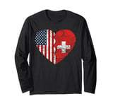 Swiss American Flags Heart | United States Switzerland Roots Long Sleeve T-Shirt