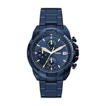 Fossil Montre pour hommes Bronson, mouvement chronographe, boîtier en acier inoxydable bleu de 44 mm avec bracelet en acier inoxydable, FS5916