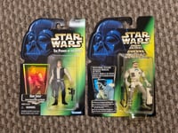 NEW STAR WARS POWER OF THE FORCE HAN SOLO & HOTH REBEL SOLDIER KENNER FIGURE MOC