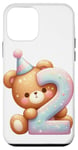 Coque pour iPhone 12 mini Ours en peluche marron Happy Birthday pour 2ème anniversaire