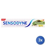 3x Sensodyne Toothpaste 75 Ml. Herbal Fresh