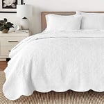 Cozy Line Home Fashions Parure de lit réversible en 100% Coton avec Motif médaillon Victorien Blanc uni gaufré (Blantyre – Blanc, Grand lit, 3 pièces)