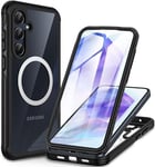 CENHUFO Coque Samsung A55 5G, Antichoc Housse avec Protection écran Verre Trempé, 360° Téléphone Magnétique Etui Double Face Case Robuste Transparent Intégrale Coque pour Samsung Galaxy A55 5G -Noir