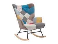 Fauteuil à bascule en tissu chiné patchwork multicolore ELMINA II