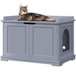 Yaheetech Wooden Cat Litter Box Enclosure, Hidden Cat Litter Tray Box Cat House Indoor Cats Bathroom Side Table End Table for Large Cat Kitty with Double Doors, Moveable Partition Grey