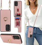 Coque Pour Samsung A53 5g Avec Cordon Rfid Porte Carte Portefeuille Étui Samsung Galaxy A53 5g Avec Cordon Anneau Telephone Portable Réglable Collier Housse Etui Pour Femmes - Or Rose(Q1309)