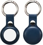 MOWIN 2 Pack Leather Protective Case Cover For Apple AirTag 2021, Lightweight Leather Tracker Holder with Keychain Hook, Safety and Anti-lost,Mini Easy to Carry (Blue)