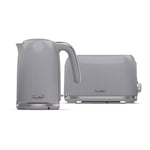 Geepas Fluted 2 Slice Bread Toaster & 1.7L Cordless Electric Kettle Set, Grey