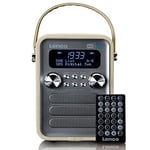 Lenco PDR-051 Radio Portable Dab+ Rétro - Radio FM PLL avec Bluetooth et Batterie Intégrée - 1800mAh - Horloge et Minuterie - 5 Watts RMS - Télécommande - Taupe