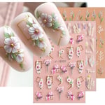 5D präglade blomblad Nail Art Stickers 3 ark