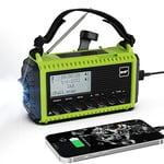 Dab/Dab+/FM Radio d'urgence Portable, Radio Solaire Manivelle avec Lampe Torche LED & Lampe de Lecture, 5000mAh Batterie Rechargeable, Alarme SOS de Camping, Vert