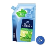 3x Felce Azzurra Savon Liquide Avec Anti Bactérien Menthe E Limes Recharge 500Ml