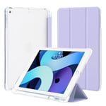 4UBonLife Coque pour iPad 9,7 Pouces 6ème/5ème Génération 2018/2017, pour iPad Air 1/2, Housse Étui de Protection Léger avec Porte-Stylet Coque Arrière en TPU Souple Givré Translucide, Violet Clair