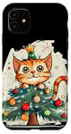 iPhone 11 Funny Festive Cat with Christmas Tree and Decoration Case