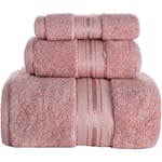 Lyxiga badhanddukar set 3-pack, handduksset 100% bomull - rosa