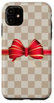 Coque pour iPhone 11 Vanilla White Coffee Red Bow Checkered classic pattern