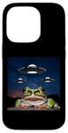 Coque pour iPhone 14 Pro Costume de grenouille en peluche pour selfie, OVNI, étrange et heureuse grenouille