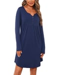 Jahetuul Chemise de Nuit Maternité Coton Robe Allaitement Maternité avec Bouton Vetement Grossesse Femme Pyjama à Manches Longues Vêtements de Nuit Allaitement pour Femmes