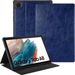 Coque Étui Compatible Avec Samsung Galaxy Tab A8 Tablette 10,5 Pouces 2022 2021 Sm-X200/Sm-X205/Sm-X207 Etui Housse De Protection Cuir Pu Support Fin Case Cover Veille/Réveil Auto,Bleu Marine