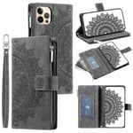 Iphone 12 Pro Case Vetoketjullinen Lompakko Kukkaro Kohokuvioitu Totem-suojus Crossbody-nauhalla