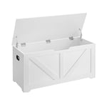 VASAGLE Coffre de Rangement, Banc Chaussures, Meuble Entrée, avec 2 Charnières de Sécurité, Imitation Grange, 40 x 100 x 46 cm, pour Couloir, Chambre, Salon, Blanc Nuage LSB060T14