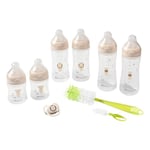 Bebeconfort Physio Air Complete Bottle Kit, Bottle Feeding Essentials, 0+ Months, Includes 6 Baby Bottles, a Soother and 2-in-1 Bottle Brush,Physiological Shaped Soother and Teat, Anti-Colic Design