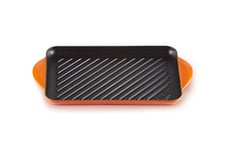 Le Creuset Enamelled Cast Iron Rectangular Grill, For Low Fat Cooking On All Hob Types Including Induction, 32.5cm, Volcanic, 20202320900460