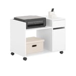 SoBuy Caisson de Bureau à roulettes, Support Imprimante Roulant, Organiseur Bureau, Meuble de Rangement Bureau, Caisson de Rangement avec Tiroirs, – 72x40x54 cm, Blanc, ASK02-W