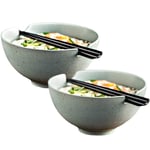 JNN Set of 2 Ceramic Japanese Ramen Bowl Sets, Soup Bowls - 24 Ounce, with Chopsticks,Microwave and Dishwasher Safe, for Udon Soba Pho Asian Noodles