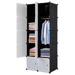 Alightup Armoire Penderie Modulable Portable Grande Capacité Storage avec Portes Étagère de Etagères Empilables Plastique Rangement Chambre Adultes pour Chaussures Vêtements (10 Cubes-Porte Blanche)