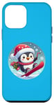 Coque pour iPhone 12 mini Pingouin Snowboard avec bonnet de Père Noël