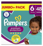 Pampers Premium Protection Size 6, 48 Nappies, 13kg+, Jumbo+ Pack