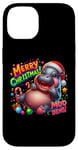 Coque pour iPhone 14 Adorable bébé hippopotame Moo Deng Merry Christmas Cheer