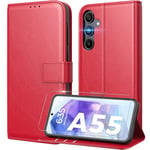 Peakally Coque pour Samsung Galaxy A55 5G [ Verre Trempé Protection *1 ] [ Blocage du Signal RFID ] [ Premium PU ] [ Pochette de Portefeuille ] Etui à Rabat pour Samsung A55 5G,Rouge