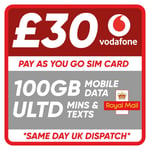 VODAFONE SIM CARD - ROLLOVER YOUR REMAINING MINS, DATA & MSGS - £30 BUNDLE