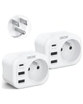 LENCENT 2 Packs Adaptateur Prise USA Américaine Canada Mexique Thaïlande Adaptateur de Voyage 2 Ports USB et 1 Port USB-C adapté aux États-Unis, Adaptateur électrique Mâle USA/Femelle France